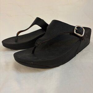 Fitflop The Skinny Black Buckle Toe Post Thong Comfort Wedge Sandals Women's 6
